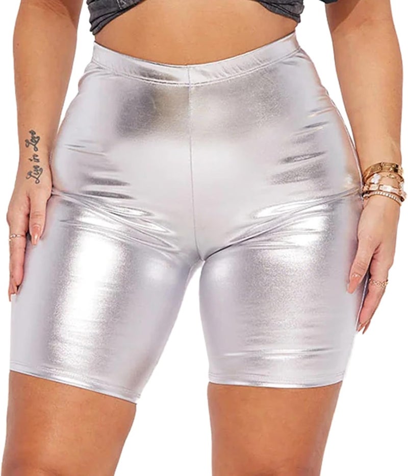 CHARYEAH Women's Shiny Active Biker Shorts Sparkly Yoga Running Shorts High Waisted Tummy Control Athletic Workout Legging - Image 2